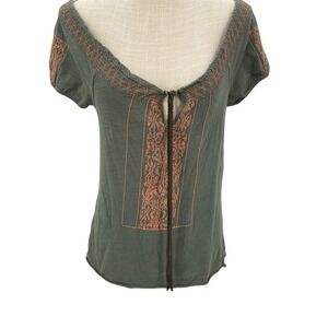 American Eagle Outfitters Dark Green  Orange Women XS Off The Shoulder Soft Girl